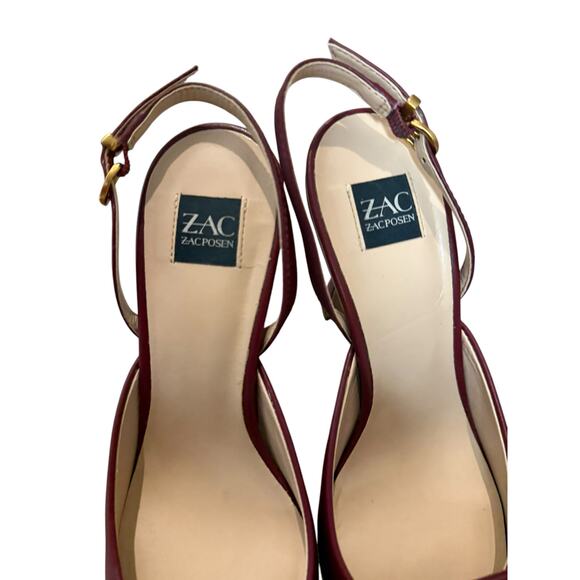 Zac Posen Nena Maroon Red Pointed Toe Stiletto Heel Slingback Pumps Size 7 - Picture 3 of 11